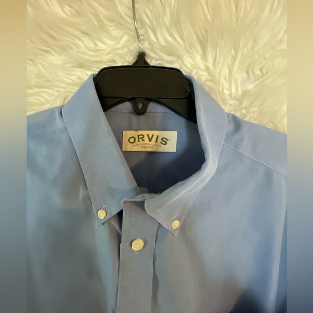 Orvis Men’s Long Sleeve Button Down Solid Blue Dr… - image 5